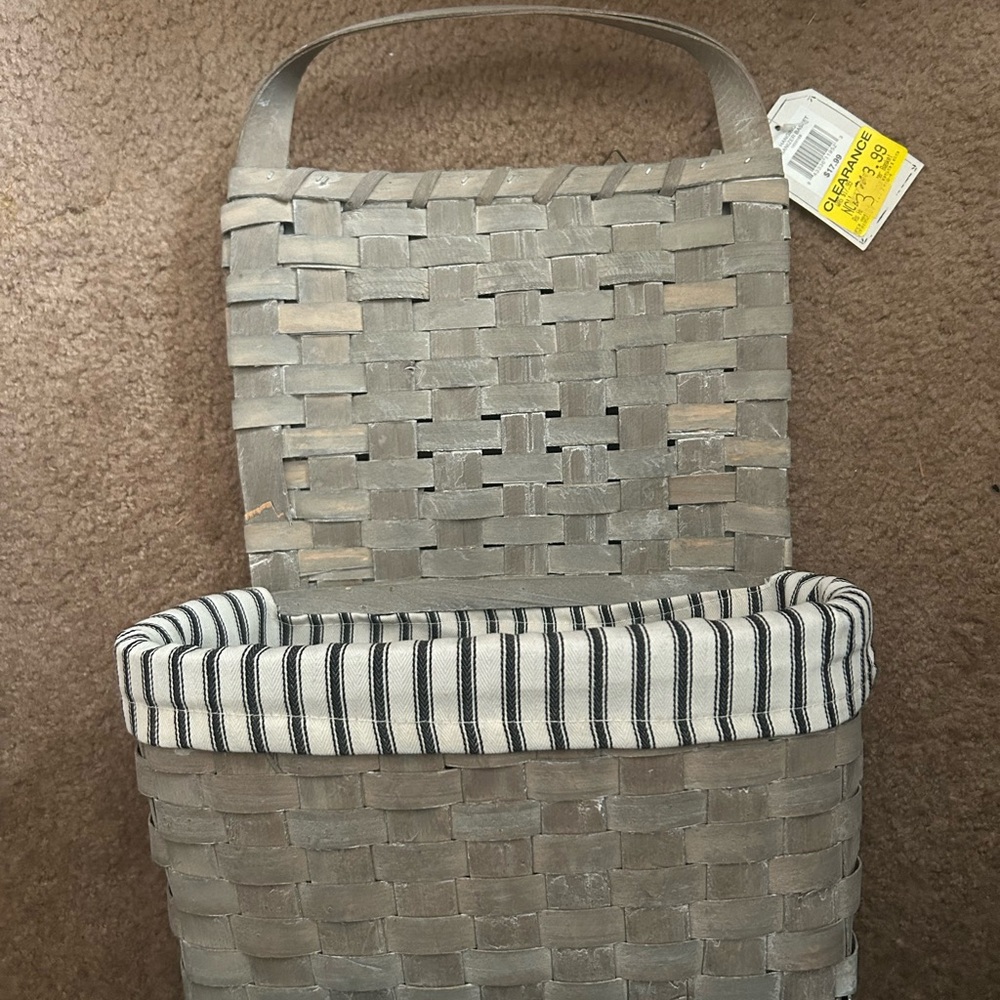 Gray Woven Basket with Striped Lining